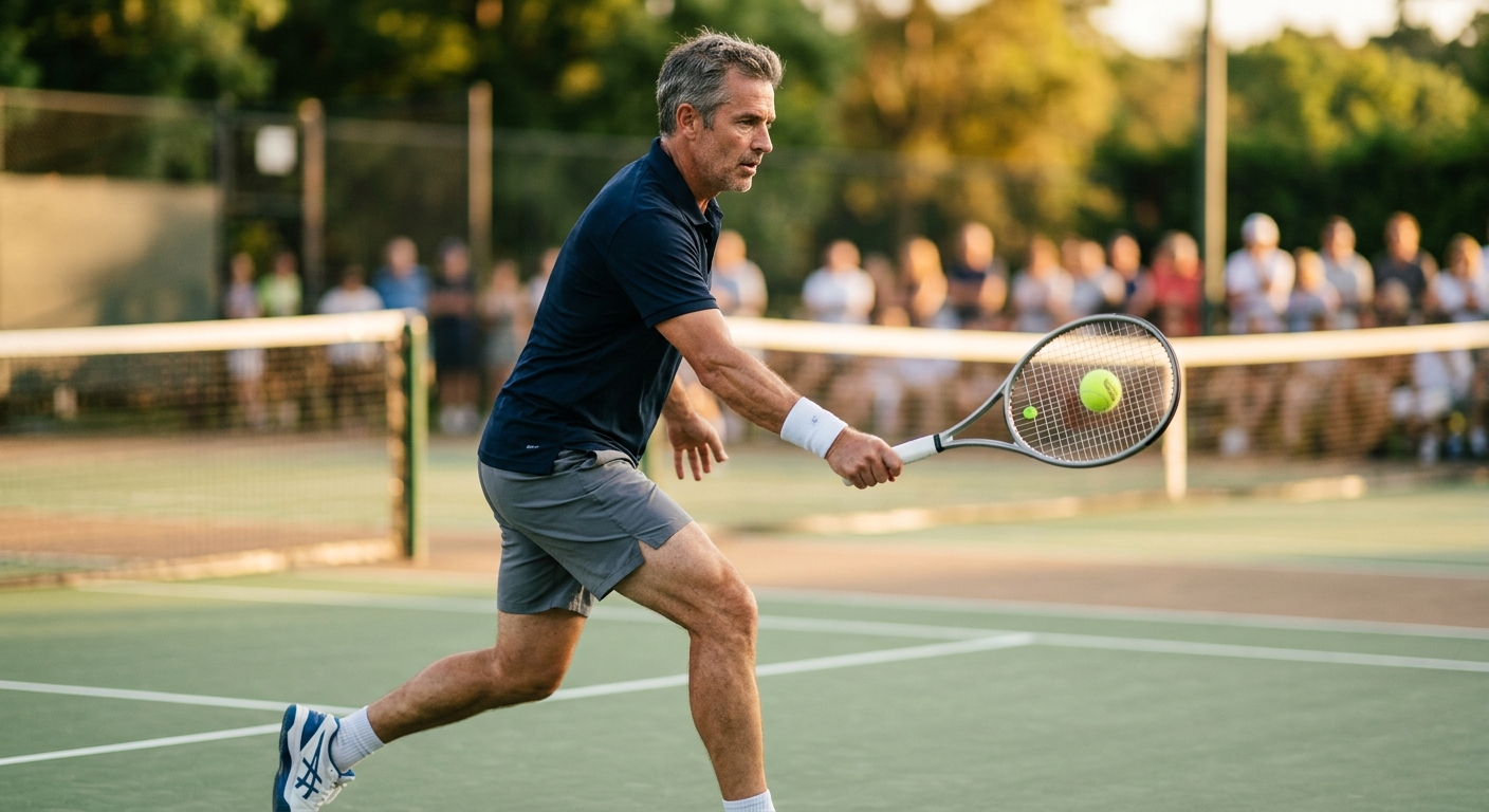 A one handed backhand caught at the moment of contact